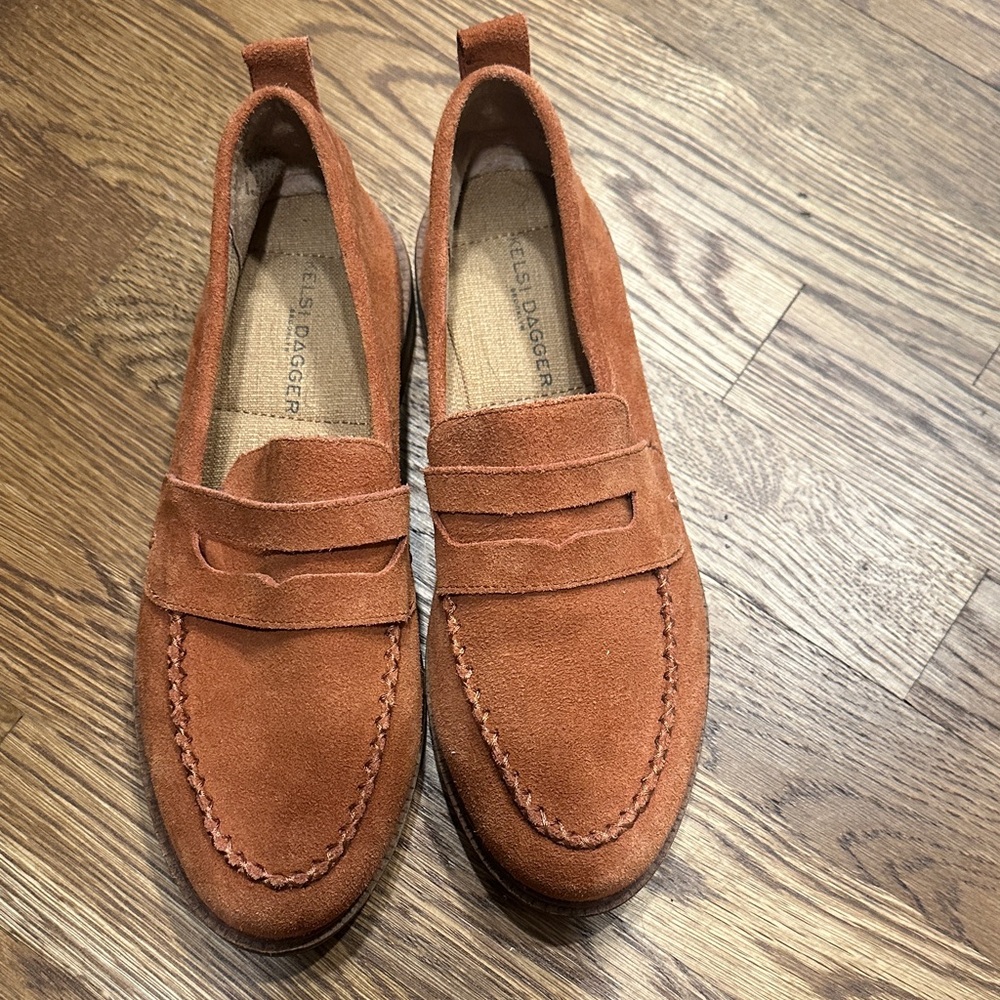 Kelsi Dagger Women’s Suede Penny Loafers in Rust